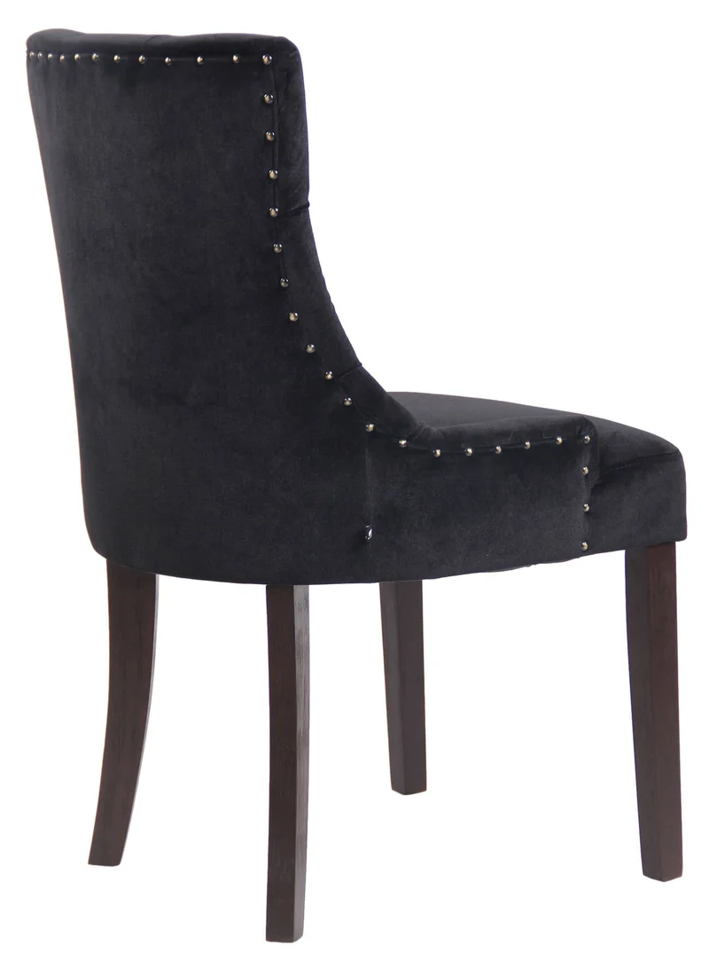 Chaise de salle à manger assise design classique boutons décoratifs en velours noir et pieds en bois marron 10_0001928