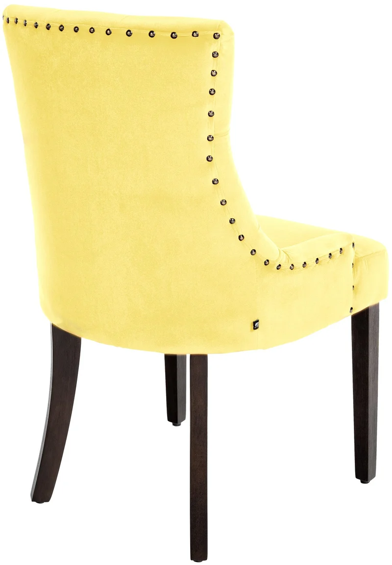 Chaise de salle à manger x1 design antique capitonné en velours jaune avec 4 pieds en bois marron 10_0001937