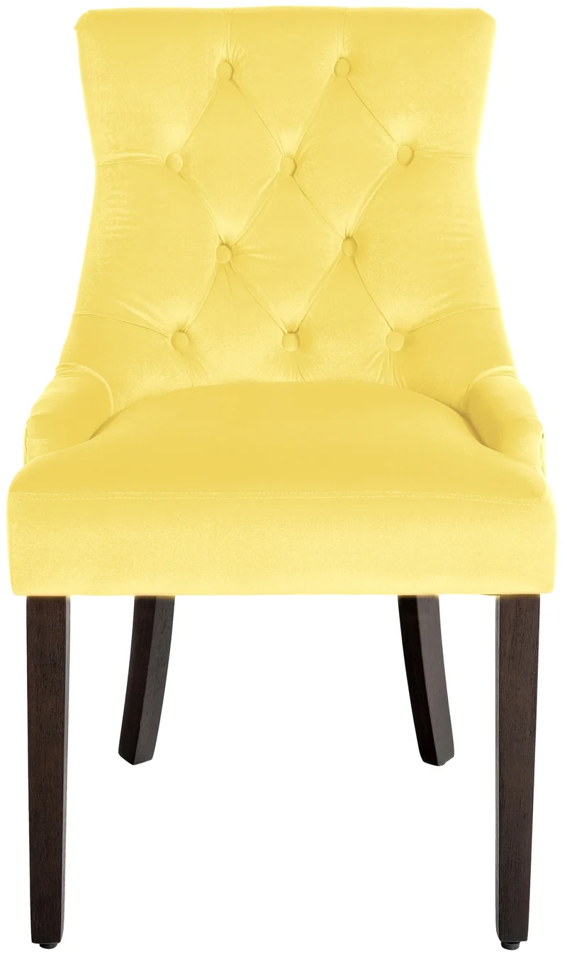 Chaise de salle à manger x1 design antique capitonné en velours jaune avec 4 pieds en bois marron 10_0001937