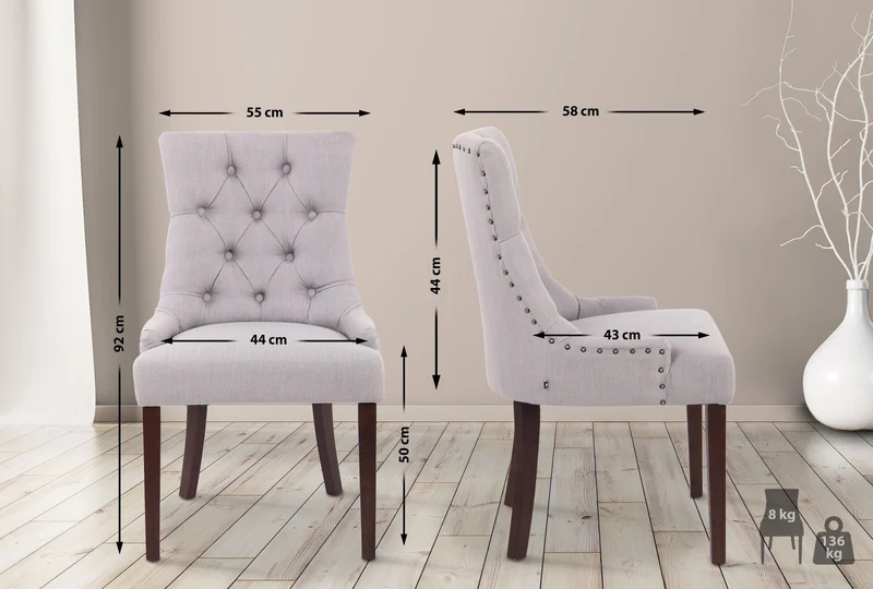 Lot de 2 chaises de salle à manger avec boutons décoratives assise en tissu gris pieds foncés 10_0001518