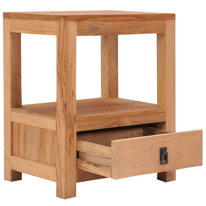 Table de chevet avec tiroir et étagère 40 x 30 x 50 cm bois de teck massif DEC032936