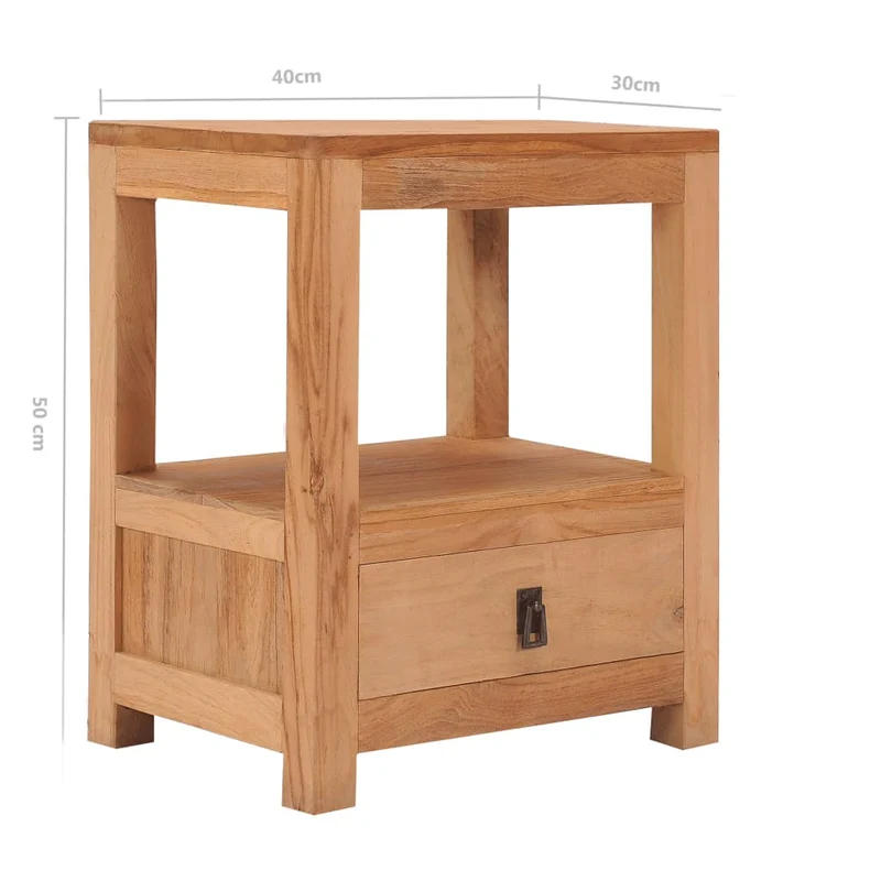 Table de chevet avec tiroir et étagère 40 x 30 x 50 cm bois de teck massif DEC032936