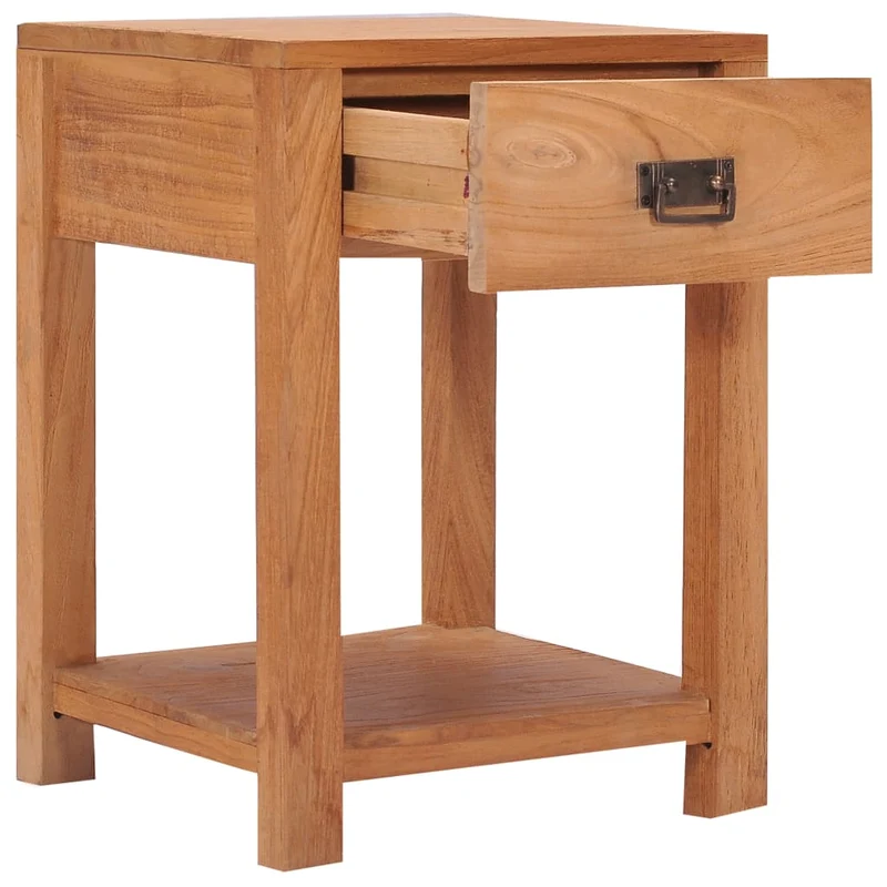 Table de chevet avc tiroir et étagère 35 x 35 x 50 cm bois de teck massif DEC032903