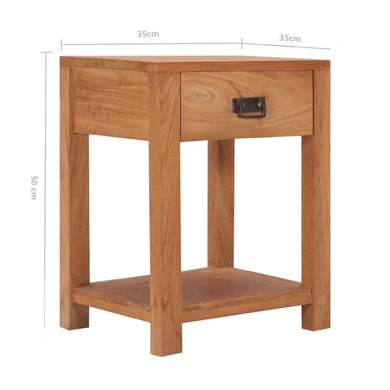 Table de chevet avc tiroir et étagère 35 x 35 x 50 cm bois de teck massif DEC032903
