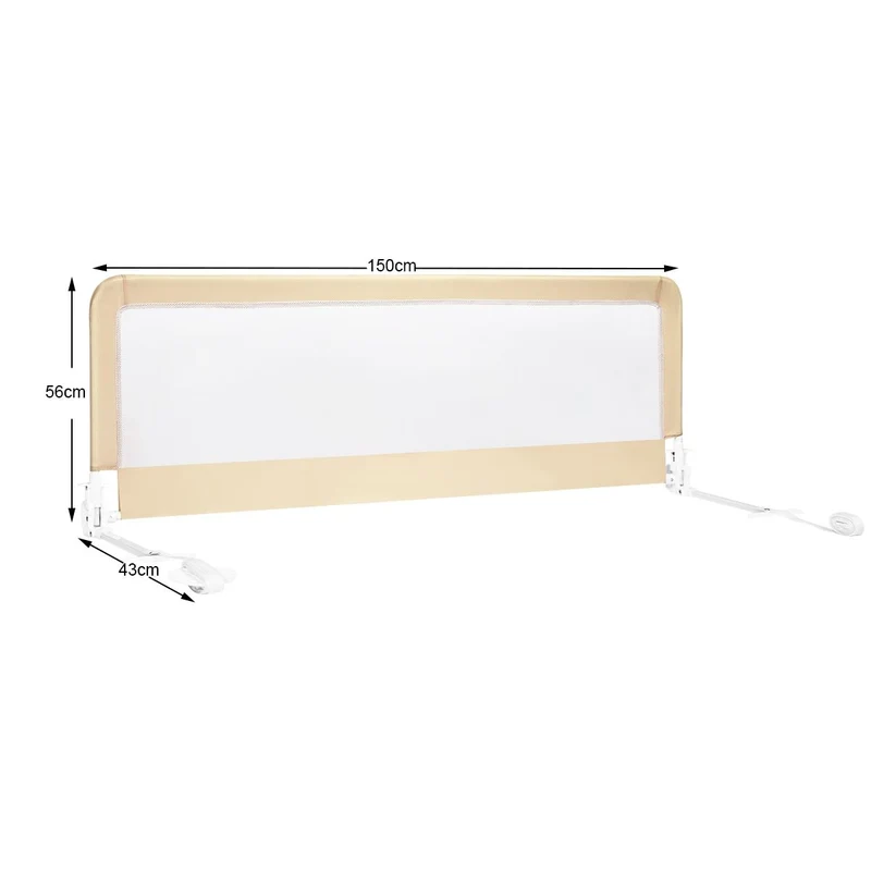 Barrière de lit bébé hauteur ajustable avec tissu en maille durable ceinture de fixation beige 20_0000222