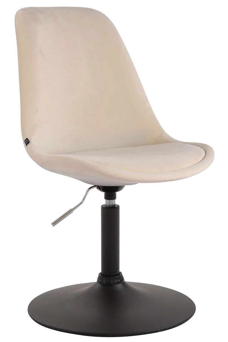 Chaise de salle à manger x1 pivotante hauteur réglable en velours crème et pied trompette en métal noir 10_0003499
