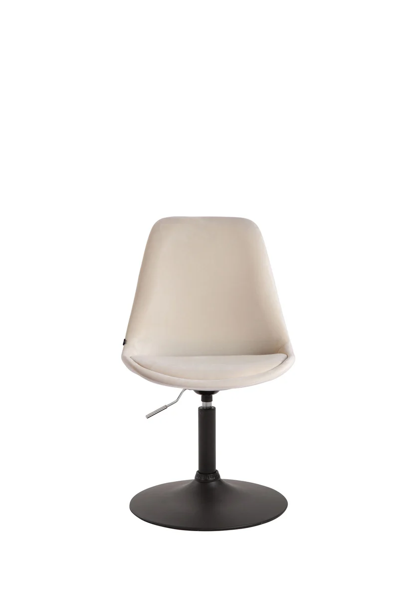 Chaise de salle à manger x1 pivotante hauteur réglable en velours crème et pied trompette en métal noir 10_0003499