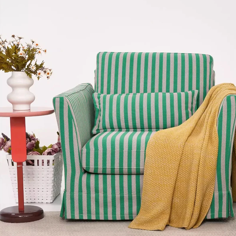 Green & White Stripe Pattern Birch Wood Accent Chair – Scandinavian Lounge Chair for Living Room or Study