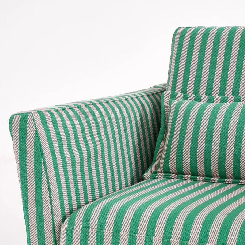 Green & White Stripe Pattern Birch Wood Accent Chair – Scandinavian Lounge Chair for Living Room or Study