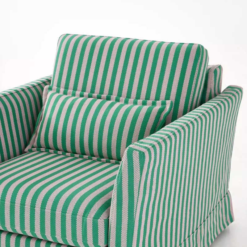 Green & White Stripe Pattern Birch Wood Accent Chair – Scandinavian Lounge Chair for Living Room or Study
