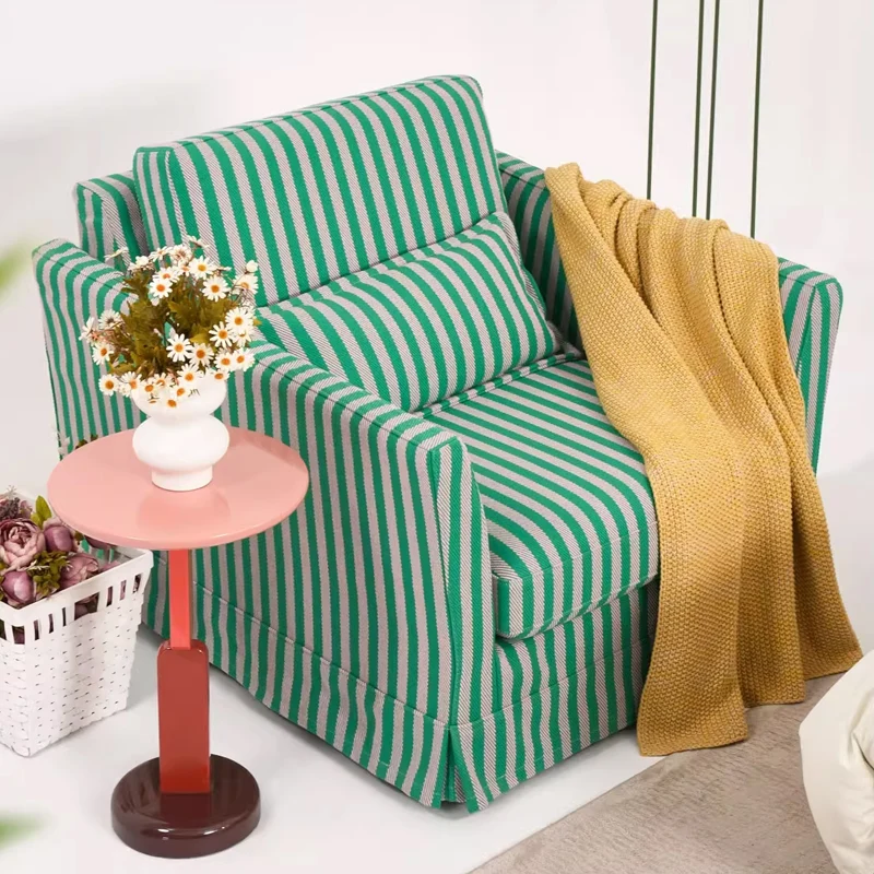 Green & White Stripe Pattern Birch Wood Accent Chair – Scandinavian Lounge Chair for Living Room or Study