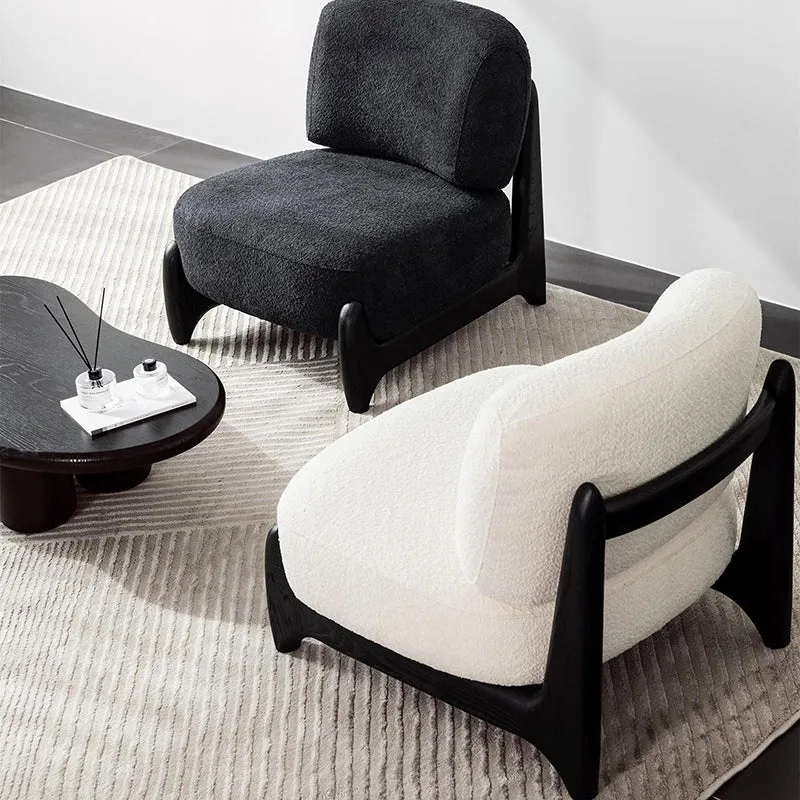 Contemporary Scandinavian Sherpa Fabric Velvet Solid Wood Curved Square Accent Chair With Backrest For Living Room