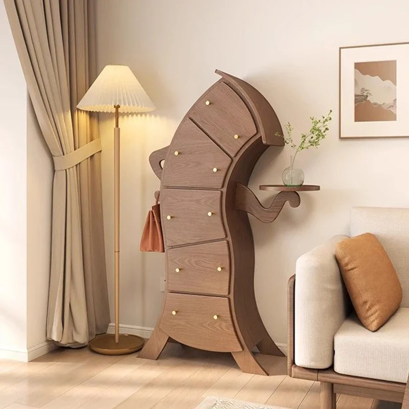 Contemporary Creative Solid Wood Brass Robot-Shaped Side Table With 5 Drawers For Living Room