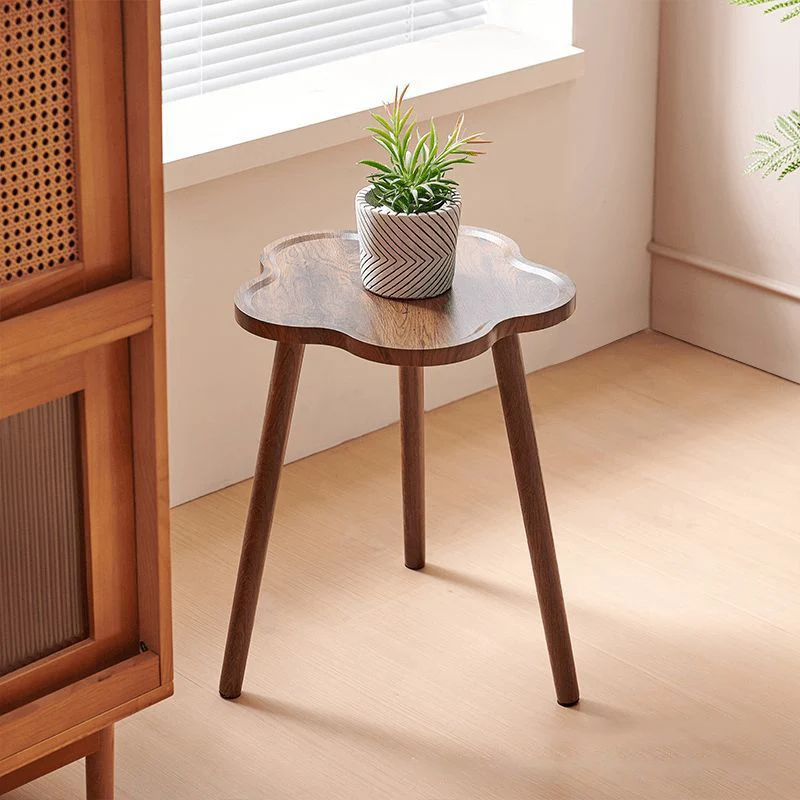 Contemporary Creative Solid Wood Plum Blossom Shape End Table 1-Tier For Living Room