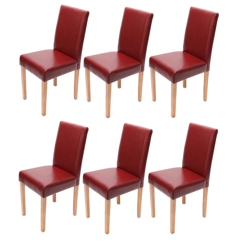Lot de 6 chaises de salle à manger cuisine en synthétique rouge pieds en bois clair design moderne 04_0000710