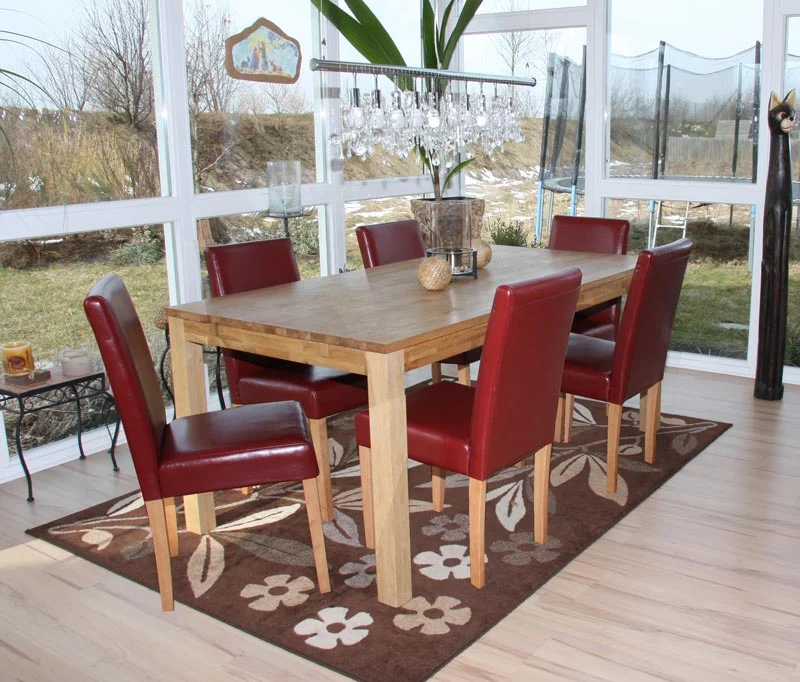 Lot de 6 chaises de salle à manger cuisine en synthétique rouge pieds en bois clair design moderne 04_0000710