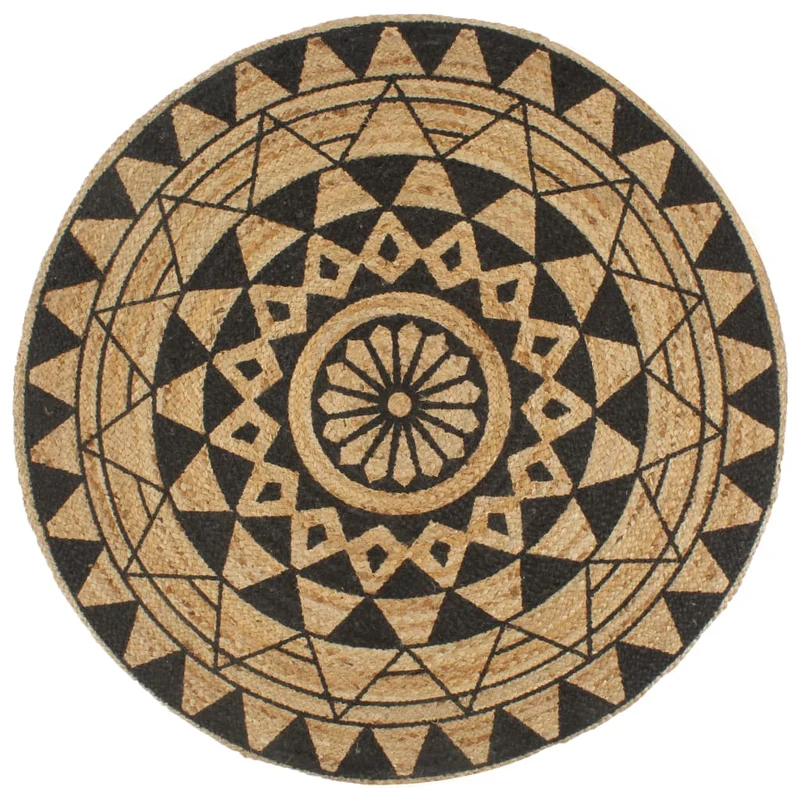 Tapis fait à la main Jute avec imprimé noir 90 cm DEC023493