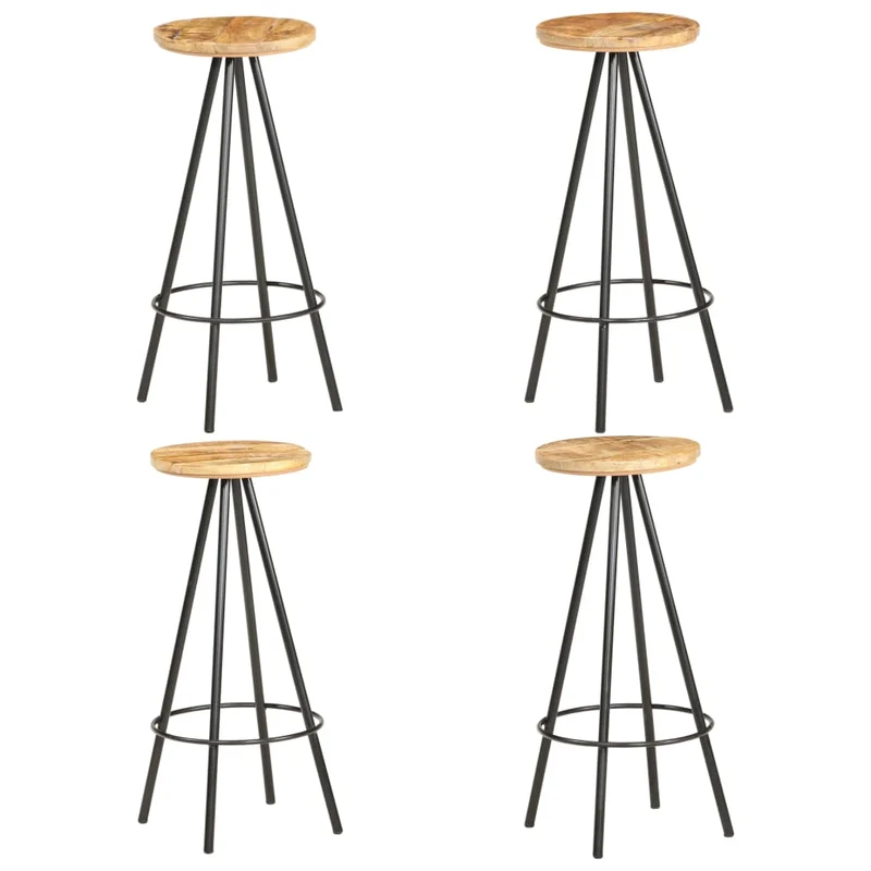 Lot de 4 tabourets de bar chaises hautes en bois de manguier et fer DEC029908