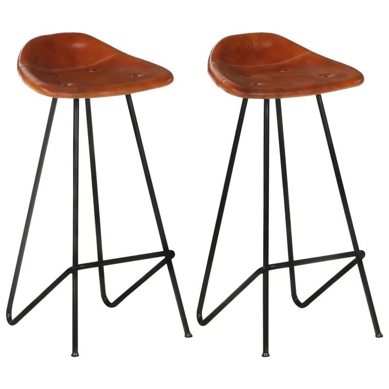 Lot de 2 tabourets de bar chaises hautes en cuir véritable marron et fer DEC029761