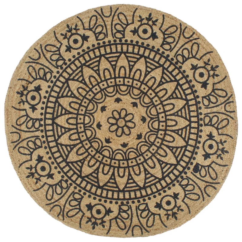 Tapis fait à la main Jute avec imprimé bleu foncé 90 cm DEC023496