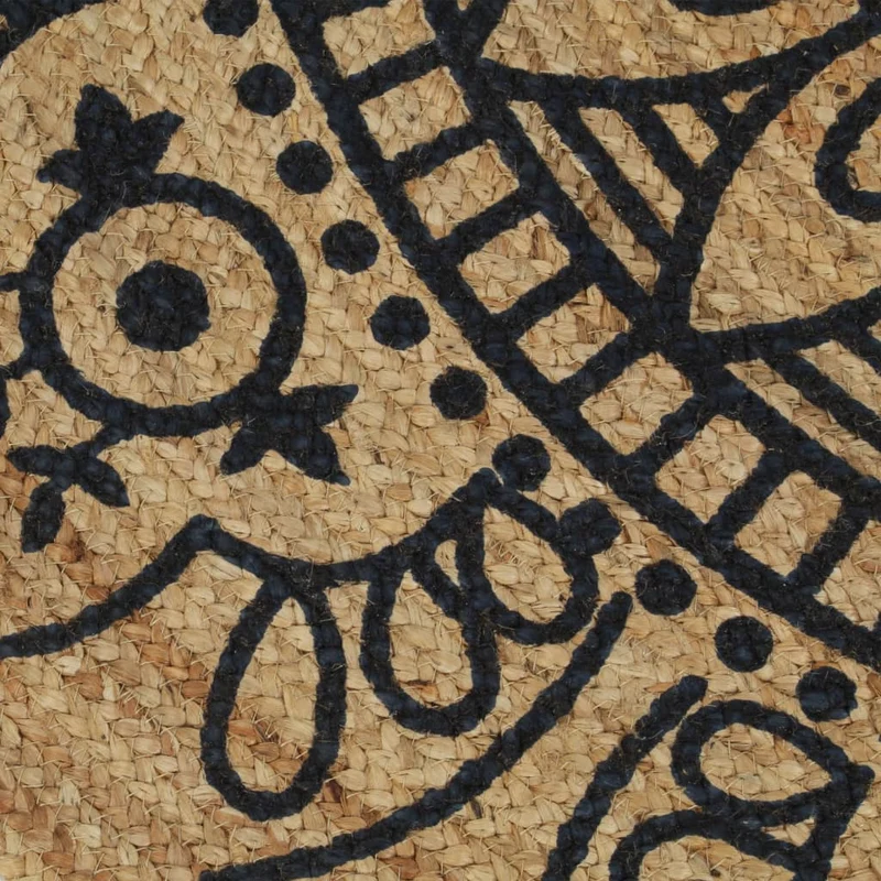 Tapis fait à la main Jute avec imprimé bleu foncé 90 cm DEC023496