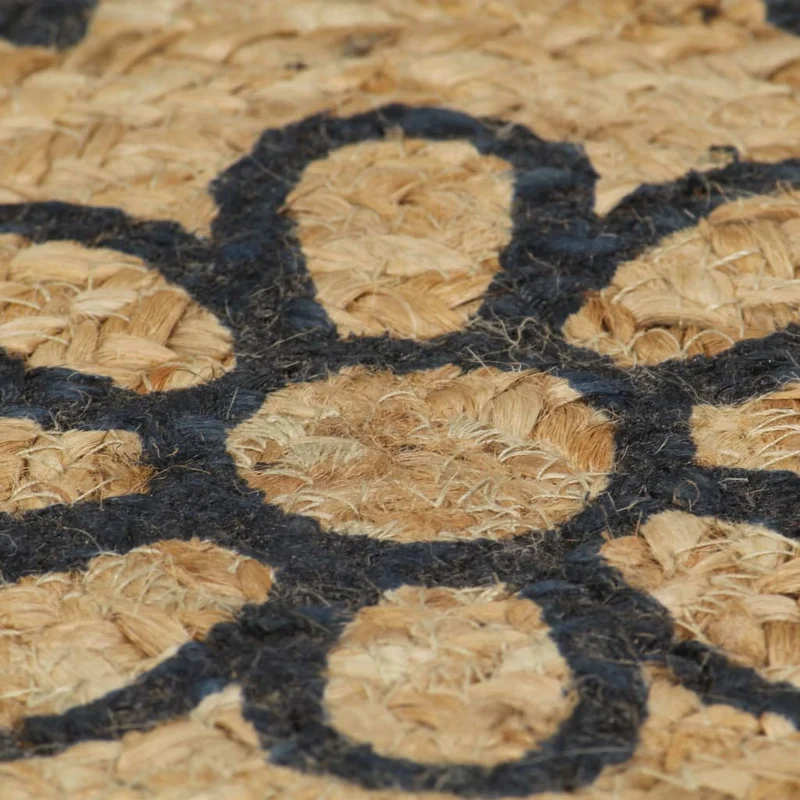 Tapis fait à la main Jute avec imprimé bleu foncé 90 cm DEC023496
