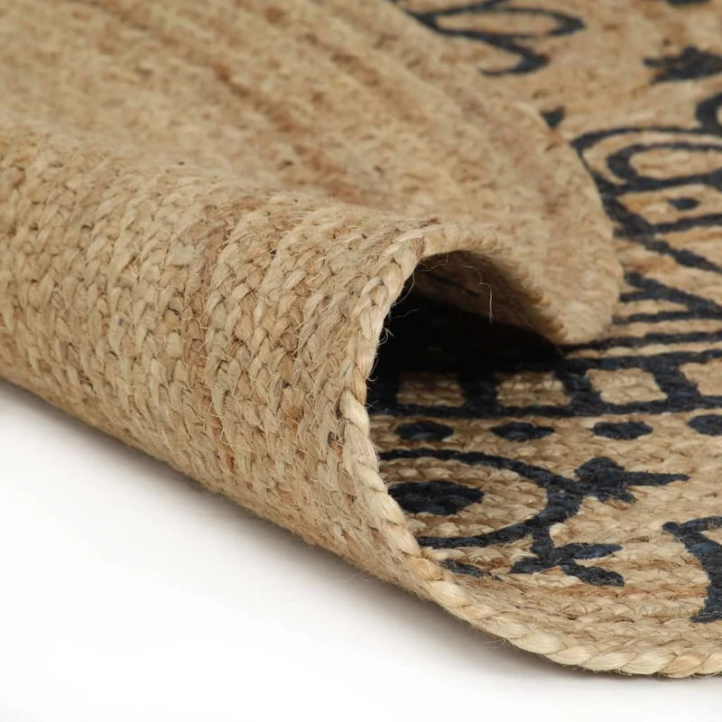 Tapis fait à la main Jute avec imprimé bleu foncé 90 cm DEC023496