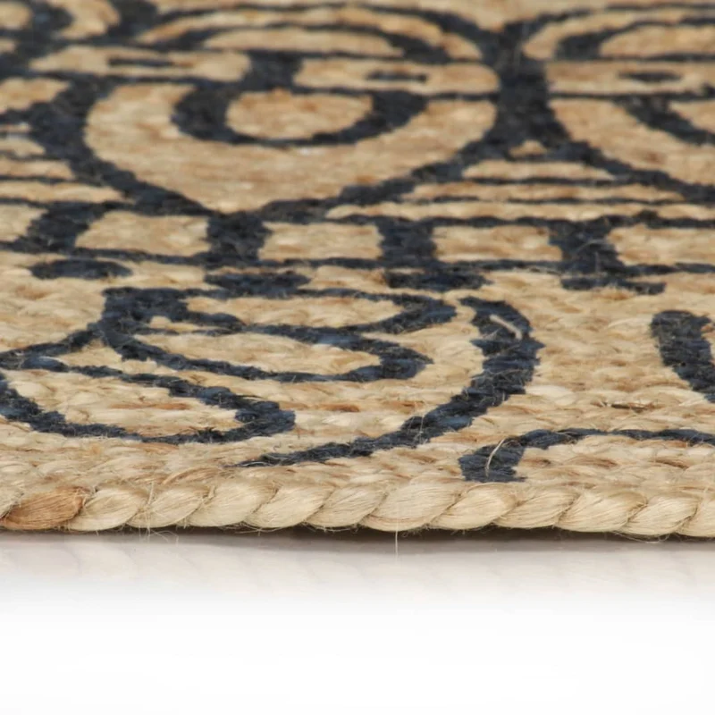 Tapis fait à la main Jute avec imprimé bleu foncé 90 cm DEC023496
