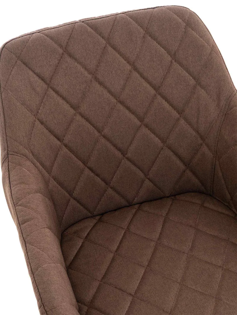 Chaise de salle à manger design retro coutures décoratives en losanges assise en tissu marron 10_0002109