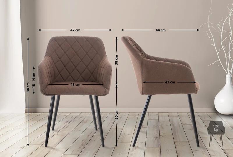 Chaise de salle à manger design retro coutures décoratives en losanges assise en tissu marron 10_0002109