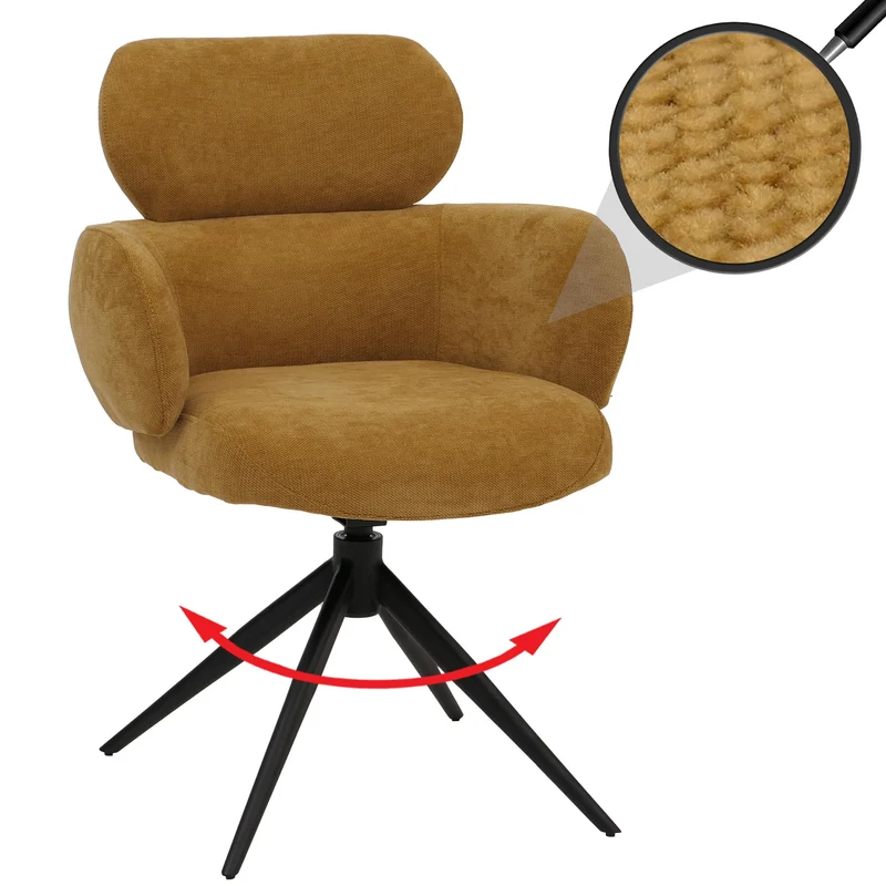 Chaise de salle à manger design contemporain pivotante avec fonction Auto-Return en tissu chenille jaune 04_0009368