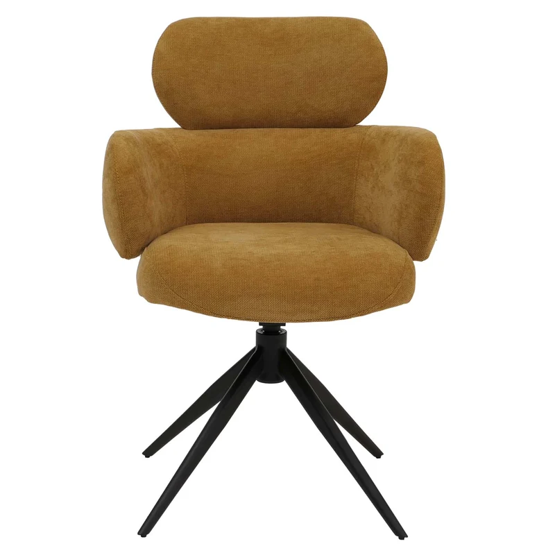 Chaise de salle à manger design contemporain pivotante avec fonction Auto-Return en tissu chenille jaune 04_0009368