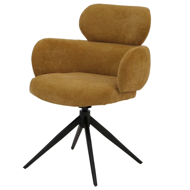 Chaise de salle à manger design contemporain pivotante avec fonction Auto-Return en tissu chenille jaune 04_0009368