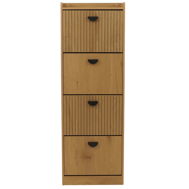 Meuble à chaussures armoire à chaussures avec 4 compartiments basculants 148 x 50 x 24 cm MDF mélaminé et métal finition bois naturel 04_0009184