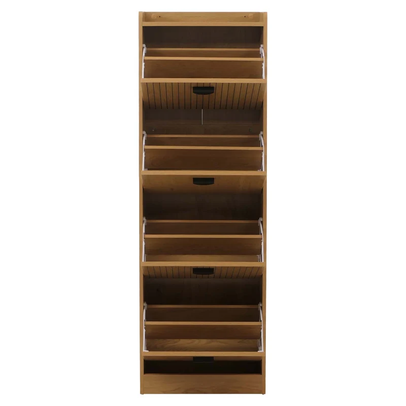Meuble à chaussures armoire à chaussures avec 4 compartiments basculants 148 x 50 x 24 cm MDF mélaminé et métal finition bois naturel 04_0009184