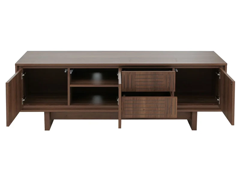 Meuble TV avec tiroirs et rangements avec façades structurées 51,5 x 150 x 39,5 cm mélaminé marron 04_0009390