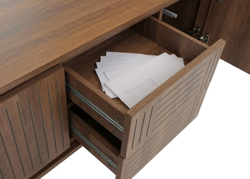 Meuble TV avec tiroirs et rangements avec façades structurées 51,5 x 150 x 39,5 cm mélaminé marron 04_0009390