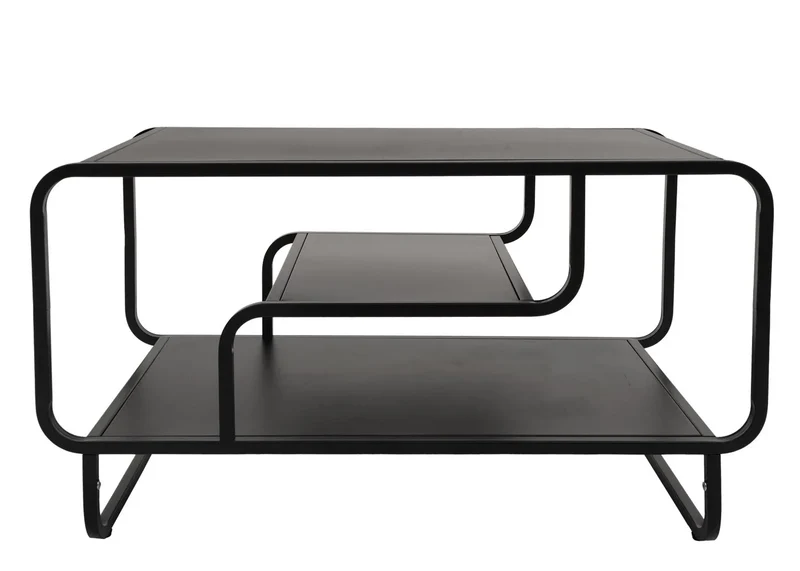 Table basse rectangulaire moderne avec trois étagères salon design épuré 45 x 80 x 40 cm en acier noir 04_0009387