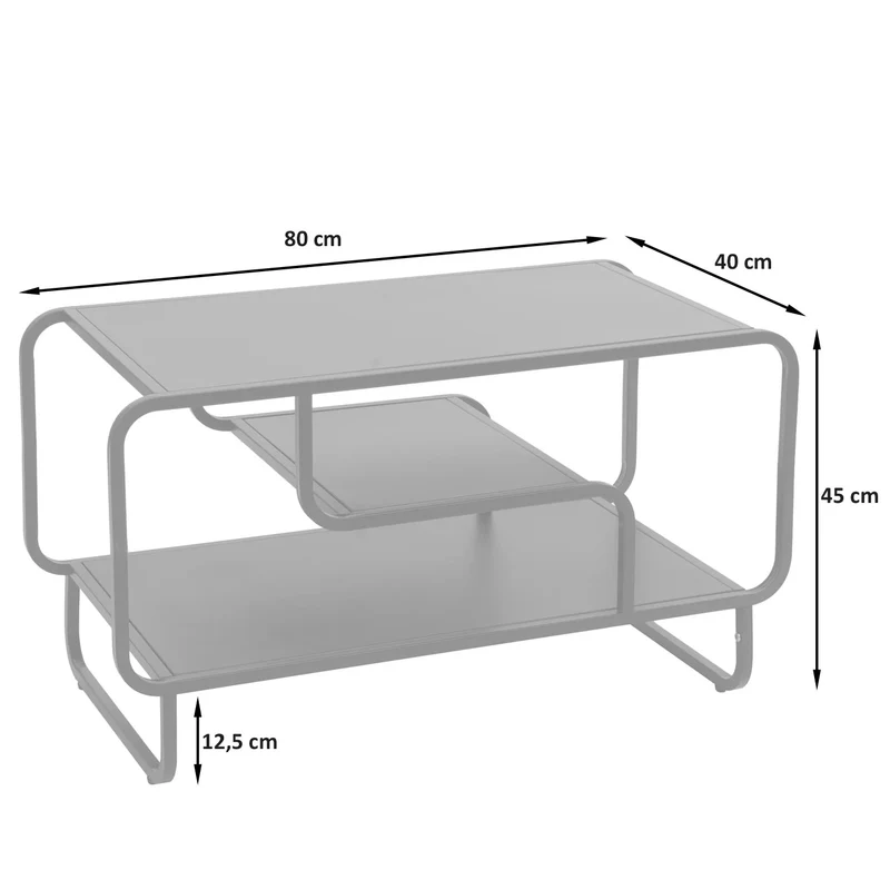 Table basse rectangulaire moderne avec trois étagères salon design épuré 45 x 80 x 40 cm en acier noir 04_0009387