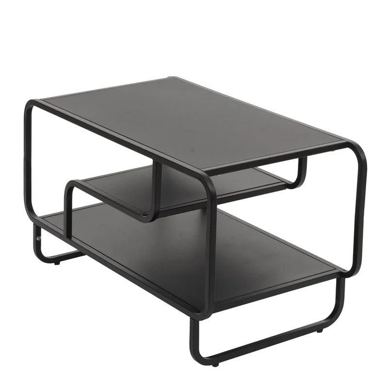 Table basse rectangulaire moderne avec trois étagères salon design épuré 45 x 80 x 40 cm en acier noir 04_0009387