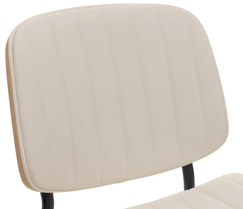 Lot de 2 chaises de salle à manger en bois courbé finition clair et simili cuir crème avec surpiqûres verticales décoratives design moderne et élégant 04_0009476