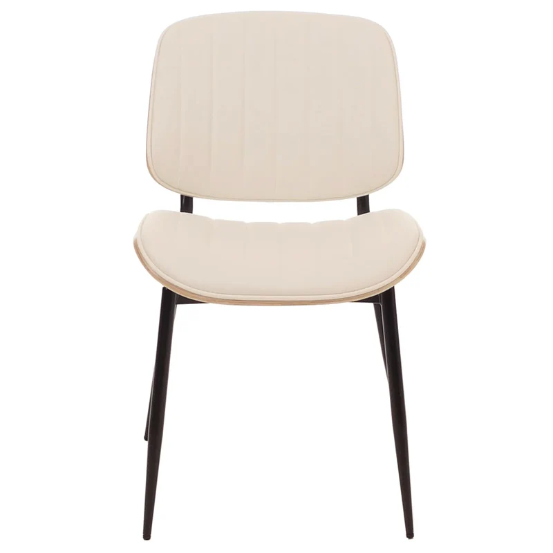 Lot de 2 chaises de salle à manger en bois courbé finition clair et simili cuir crème avec surpiqûres verticales décoratives design moderne et élégant 04_0009476