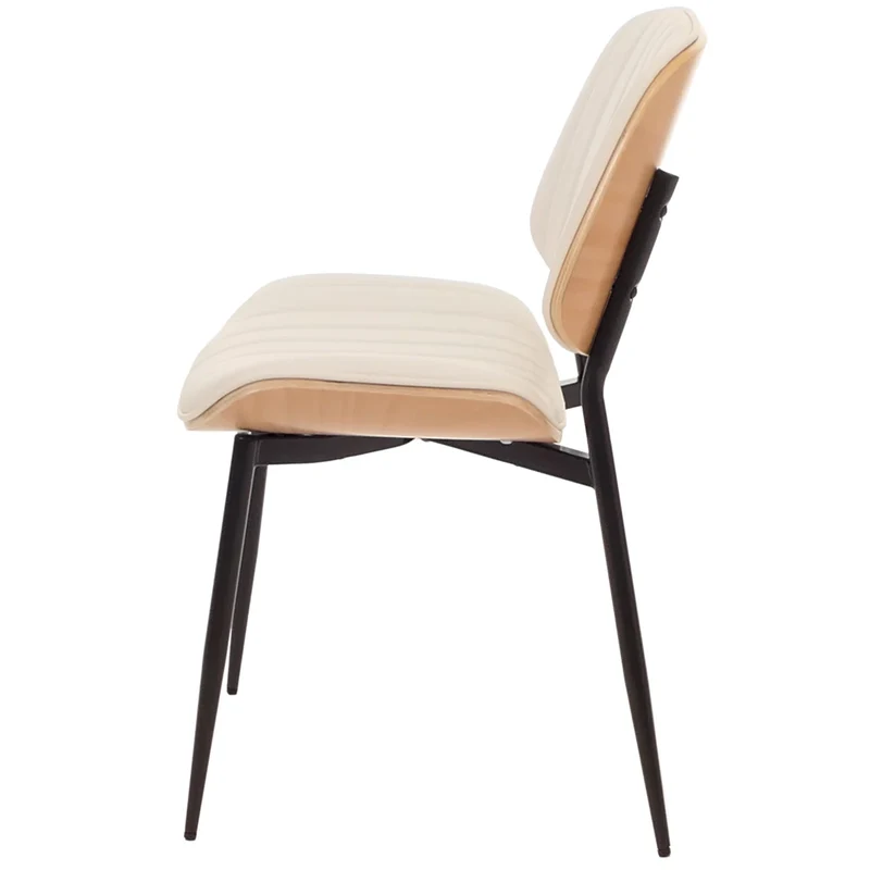 Lot de 2 chaises de salle à manger en bois courbé finition clair et simili cuir crème avec surpiqûres verticales décoratives design moderne et élégant 04_0009476