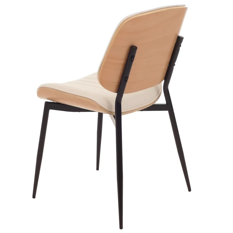 Lot de 2 chaises de salle à manger en bois courbé finition clair et simili cuir crème avec surpiqûres verticales décoratives design moderne et élégant 04_0009476