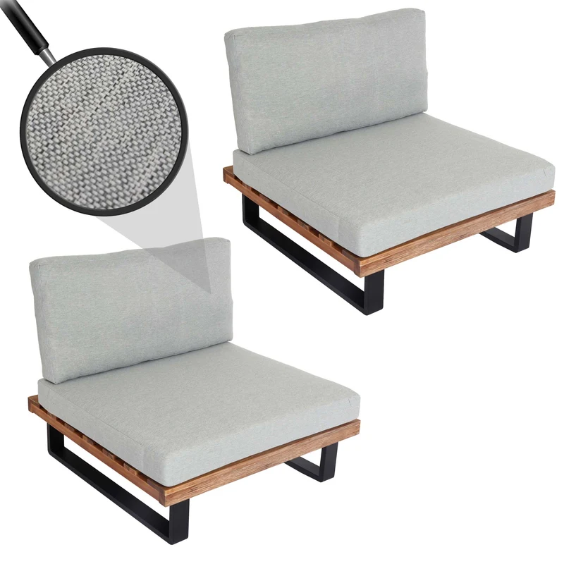 Lot de 2 fauteuils lounge jardin en bois d’acacia brun clair et aluminium coussins gris clair 04_0009399