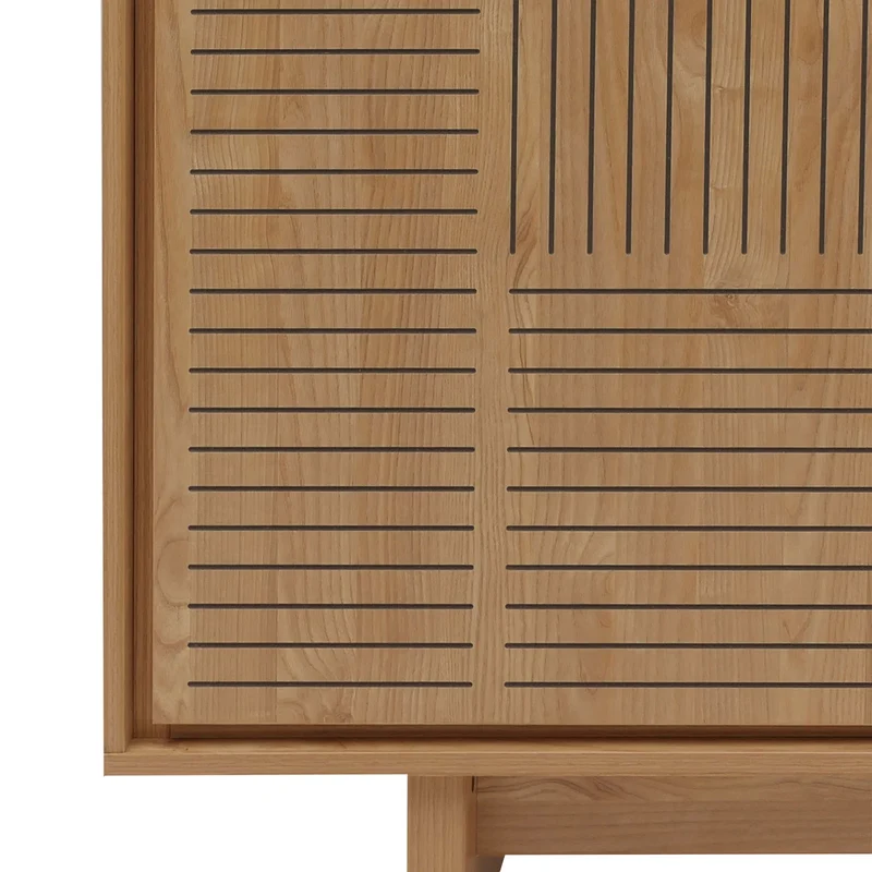 Buffet meuble de rangement avec 3 portes et 6 compartiments 86 x 160 x 40 cm mélaminé finition orme naturel 04_0009389