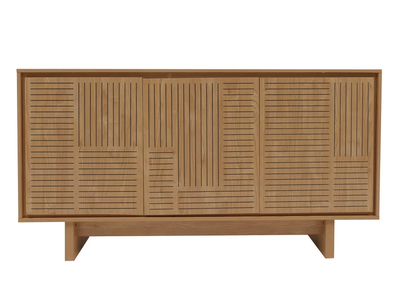 Buffet meuble de rangement avec 3 portes et 6 compartiments 86 x 160 x 40 cm mélaminé finition orme naturel 04_0009389