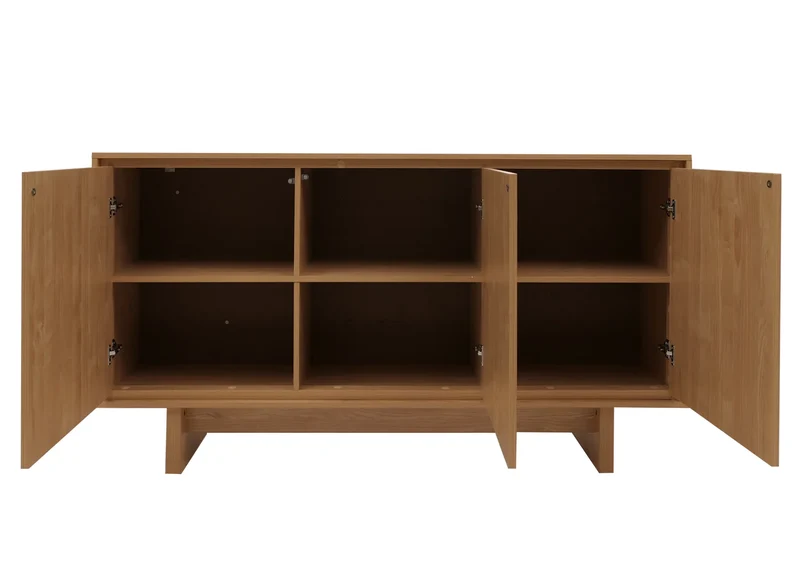 Buffet meuble de rangement avec 3 portes et 6 compartiments 86 x 160 x 40 cm mélaminé finition orme naturel 04_0009389