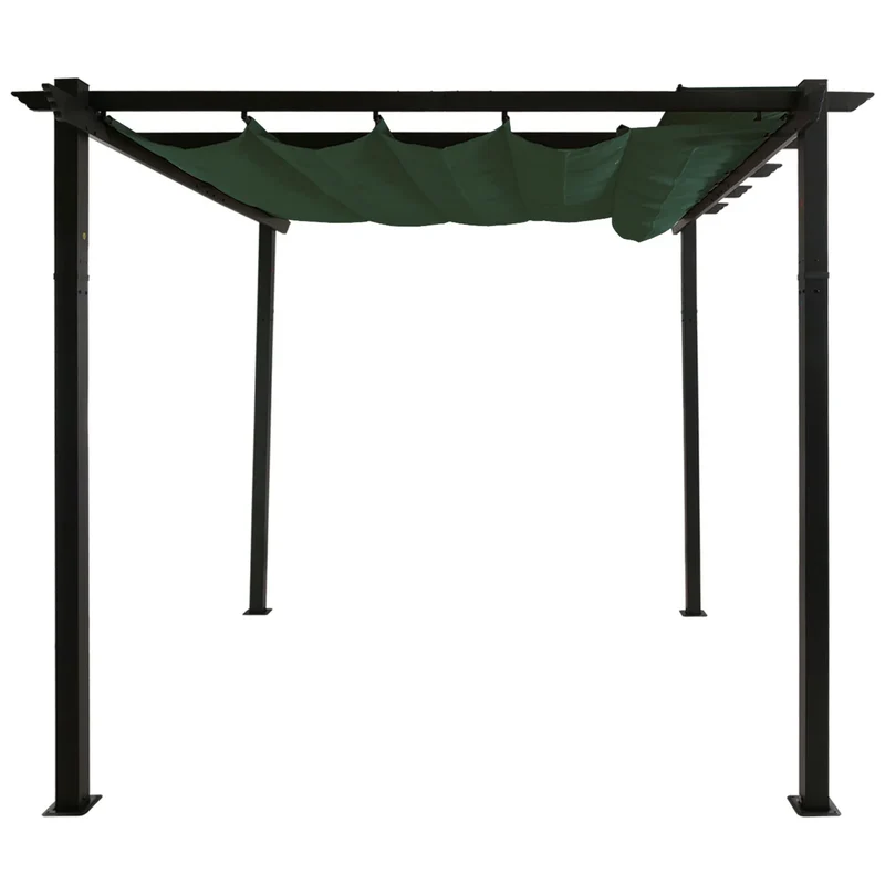 Pergola en aluminium pavillon de jardin avec toit coulissant structure robuste 8 cm protection UV50+ 3 x 4 m vert 04_0009577