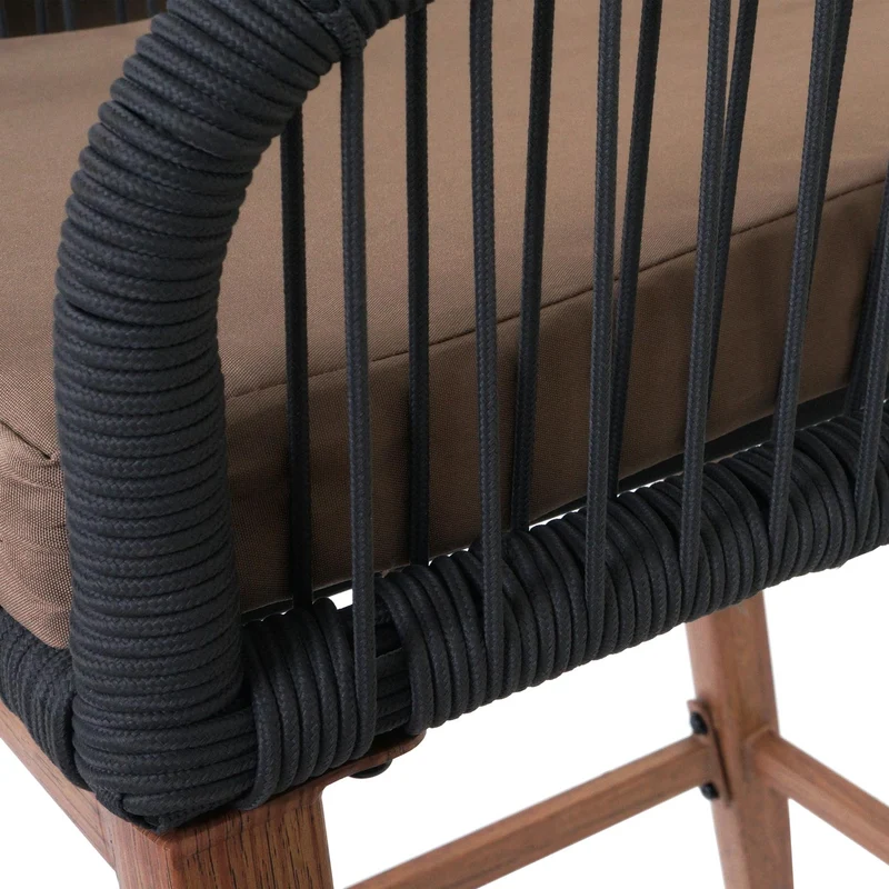 Lot de 2 tabourets de bar avec tressage en corde anthracite et structure métal aspect bois avec coussins taupe 04_0009608